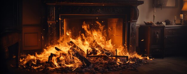 Photo un feu brûle dans une cheminée à la maison