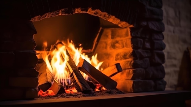 Un feu brûle dans une cheminée avec le mot feu dessus.