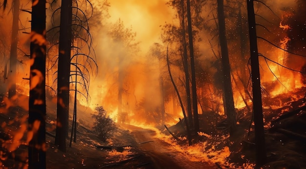 Un feu brûle dans une forêt illustration