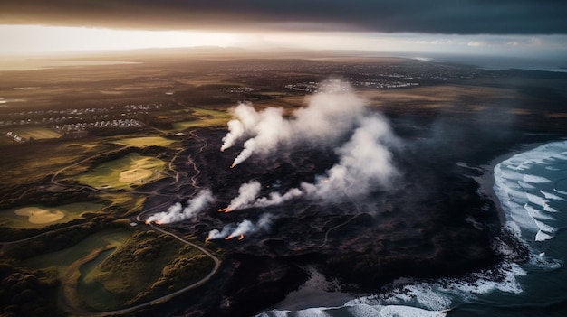 Un feu brûle dans le paysage islandais.