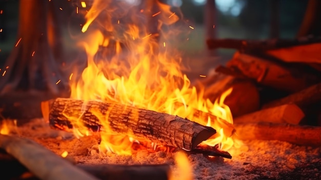 Un feu de camp est allumé par un feu.