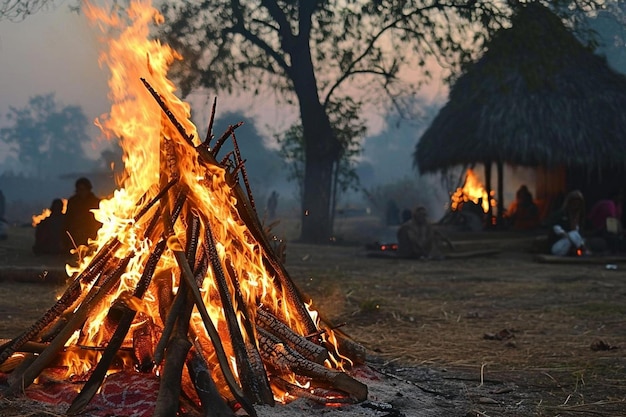 un feu de camp avec des gens assis autour de lui