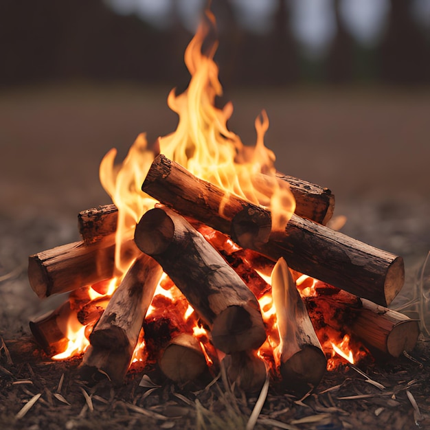 un feu de camp avec quelques bûches dessus