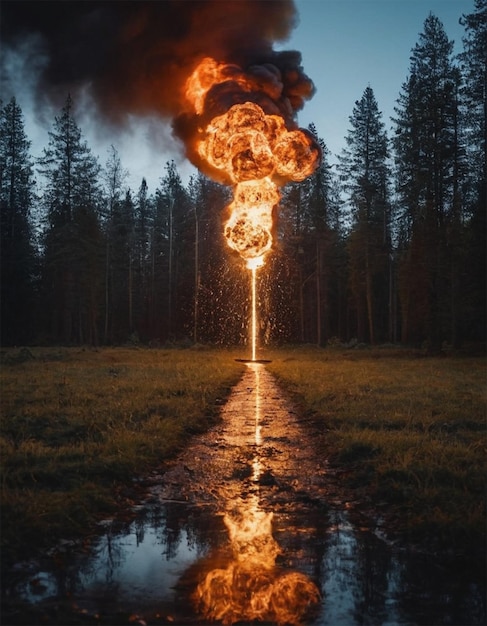 Photo feu dans la forêt avec des arbres et du ciel