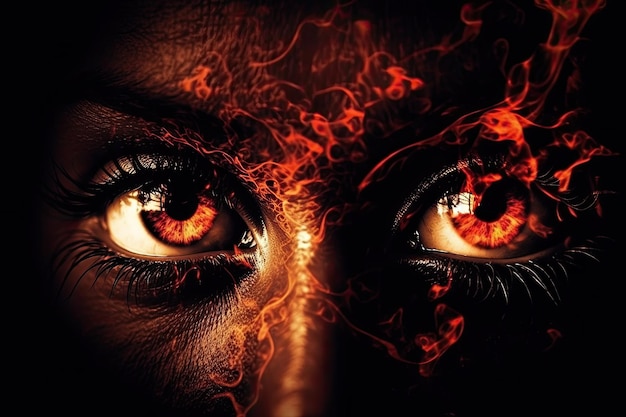 Photo un feu dans les yeux d'une femme