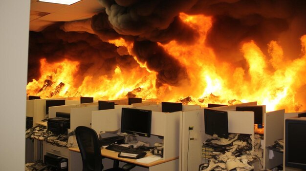 Photo un feu fait rage dans un immeuble de bureaux.