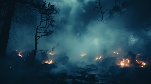 feu flammes sur ciel sombregenerative ai