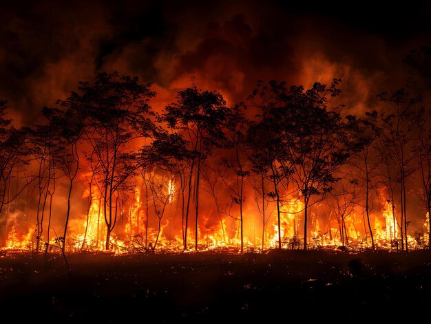 un feu de forêt brûlant la nuit