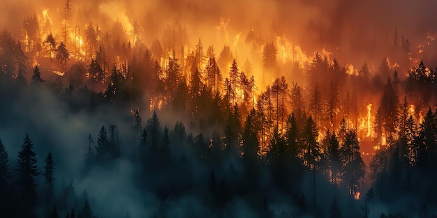 Photo feu de forêt dans les montagnes feu de jungle brûle
