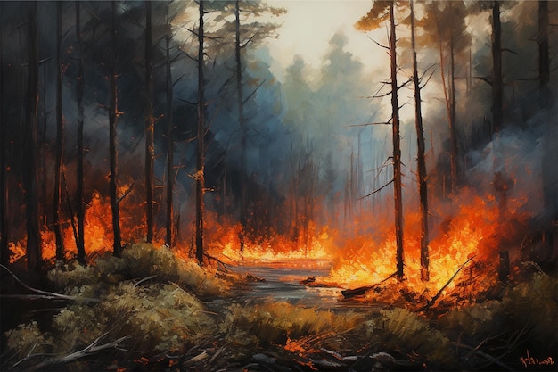 feu de forêt en été