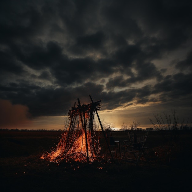 Un feu de forêt avec un fond sombre