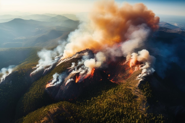 Feu de forêt sur la montagne pendant la journée