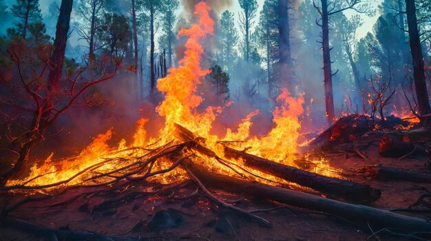 Un feu de forêt qui fait rage dans la forêt dense