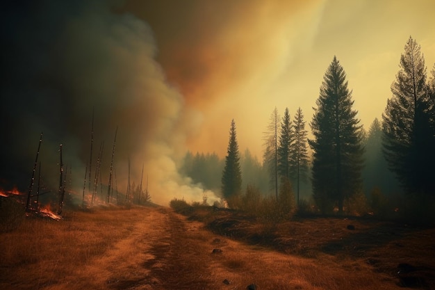 Un feu de forêt le soir