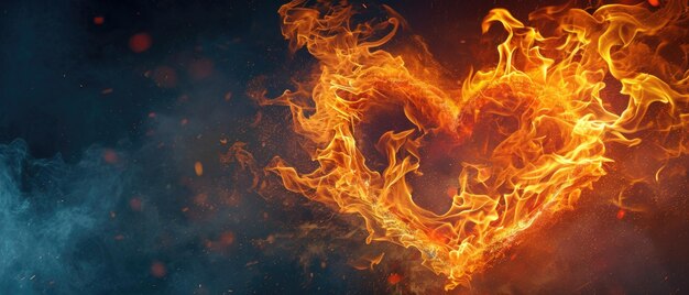 Le feu intense se transforme en un symbole de cœur captivant Un design élégant de carte de la Saint-Valentin avec des cœurs