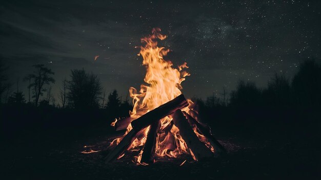 Un feu de joie brûlant sur le noir