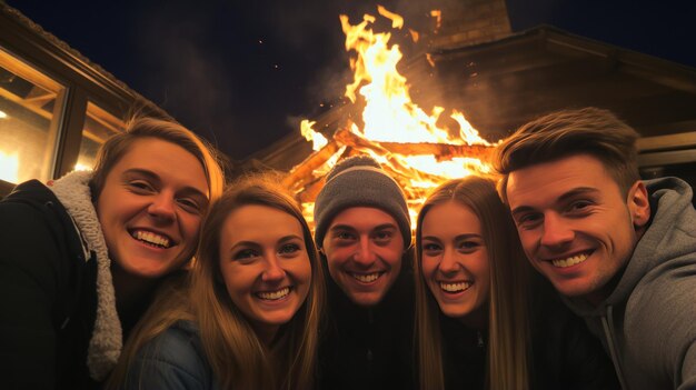 Feu de joie entre amis par une nuit fraîche