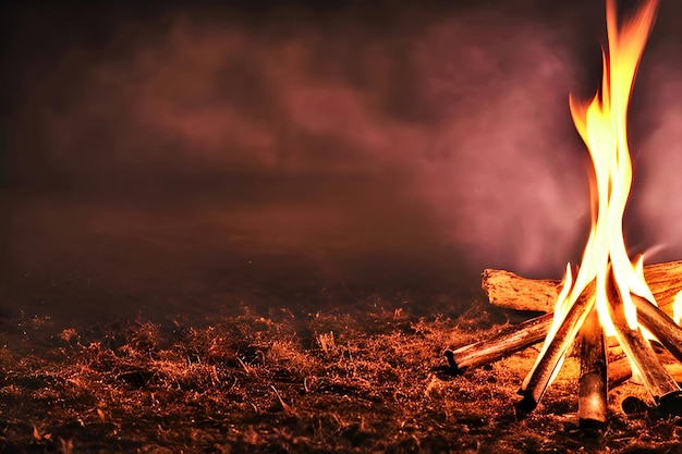 Un feu de joie avec un feu en arrière-plan