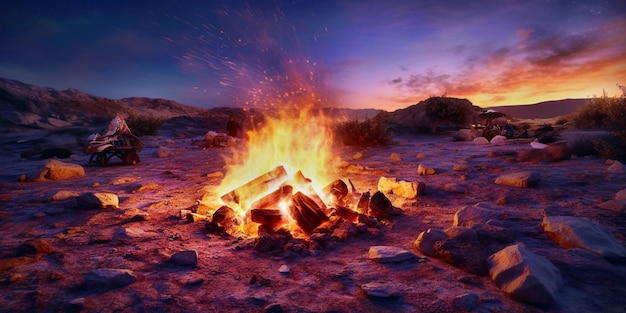 feu de joie sur un feu de camp