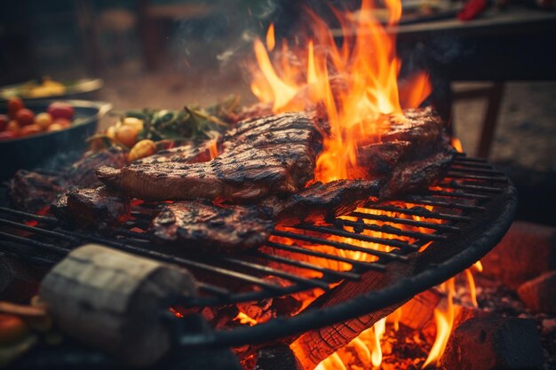 Feu de joie lors d'un barbecue dans l'arrière-cour