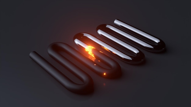 Un feu de néon lumineux se déplace le long d'un tube incurvé transformant une surface brillante en une surface mate Sentier de particules Couleur noir rouge