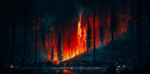 Feu de nuit dans la forêt