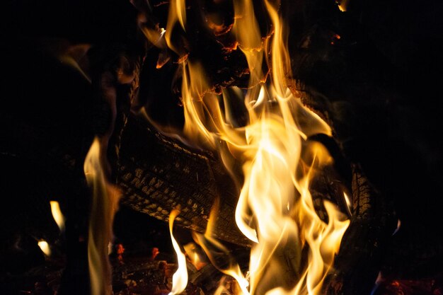 Feu de nuit flammes charbons feu de joie