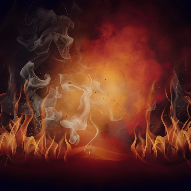 Le feu réaliste, la fumée, l'arrière-plan, les flammes, la chaleur, la brûlure, l'enfer, le feu, le feu de joie, les braises.