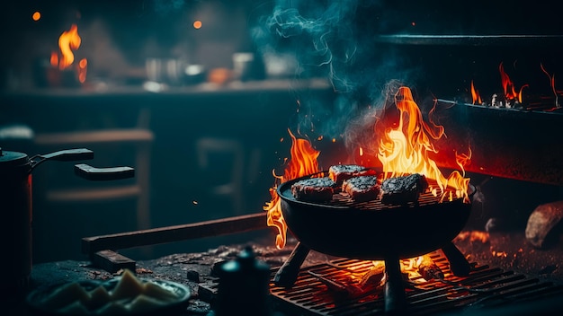 Feu de soirée barbecue sur le gril