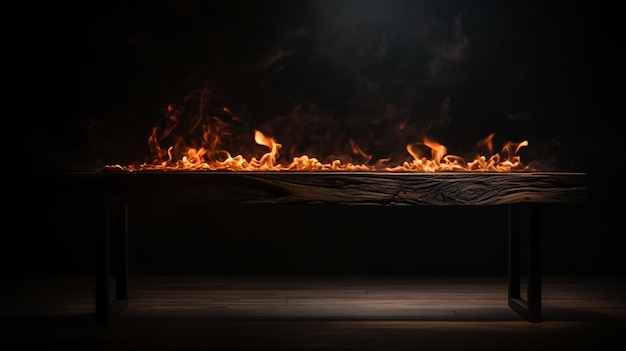 Un feu sur une table avec un homme debout devant