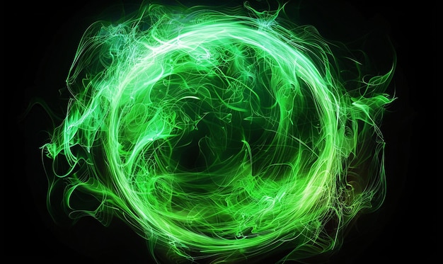 feu vert magique effet de lumière portail d'énergie plasma tourbillon cercle de lumière isolé sur fond noir