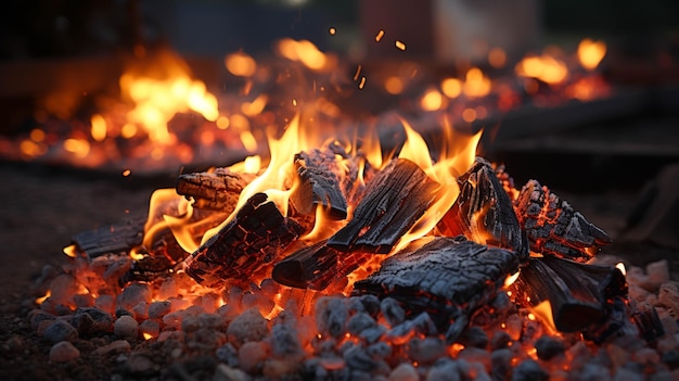 feu sur la vue sur les charbons ardents