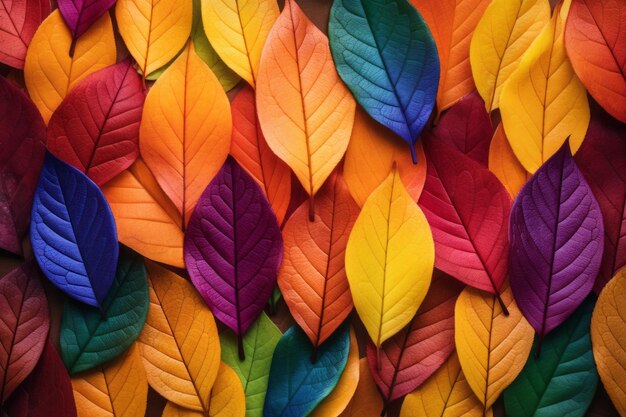 Feuillage d'automne multicolore captivant, un affichage majestueux de feuilles vibrantes à la lumière naturelle