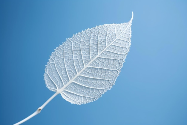 feuille arafée avec une tige blanche contre un ciel bleu génératif ai