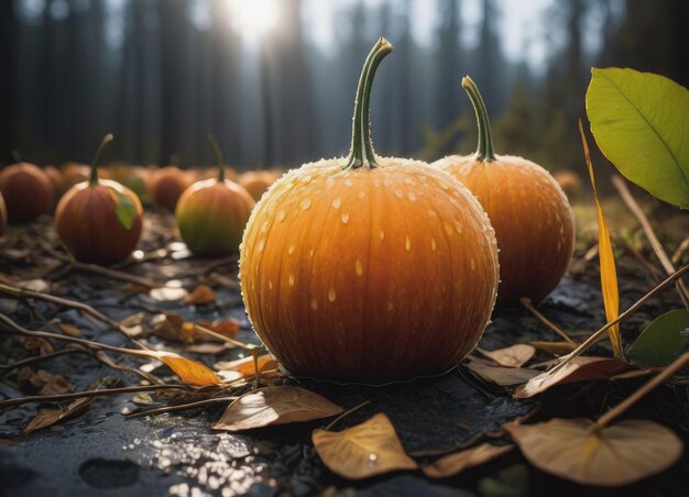 Une feuille d'automne reposant à côté d'une citrouille incarnant l'essence de la saison d'automne dans la nature