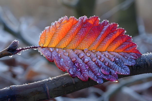 Une feuille d'automne vibrante sur une branche