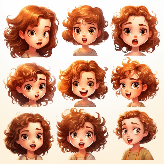 feuille d'avatars pour un jeu de fille mignonne heureuse toutes expressions