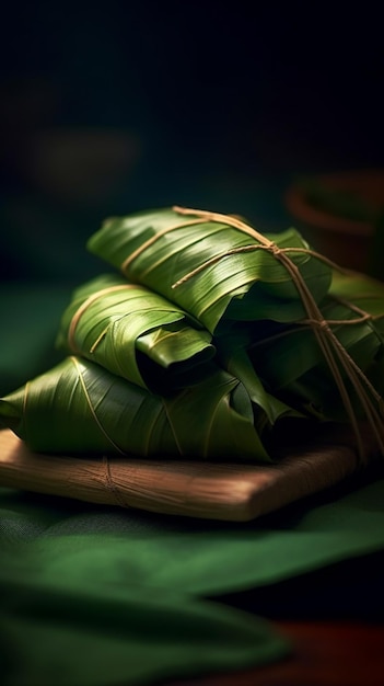 Photo une feuille de bananier enveloppée de feuilles de bananier