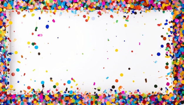 une feuille blanche de papier entourée de confettis multicolores