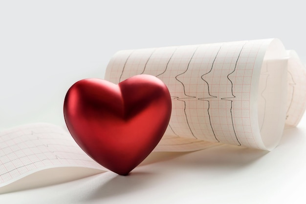 Feuille de cardiogramme et symbole de coeur se bouchent.