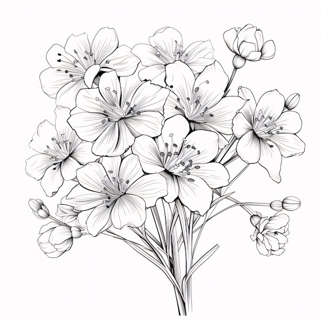 Une feuille de coloration en noir et blanc un bouquet de fleurs des fleurs en fleurs un symbole du printemps une nouvelle vie