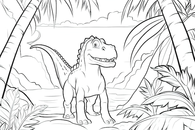 Feuille de coloriage pour enfants Jungle Dino Adventure