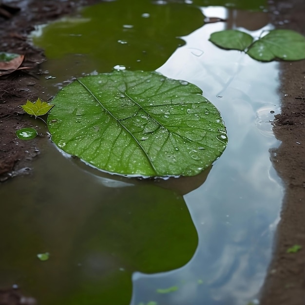 une feuille dans la flaque d'eau