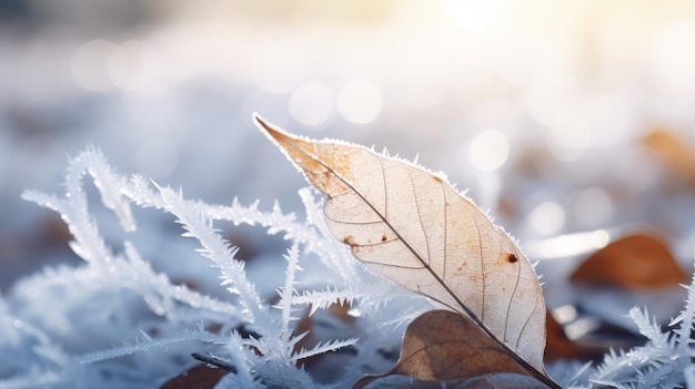 Une feuille avec du givre dessus