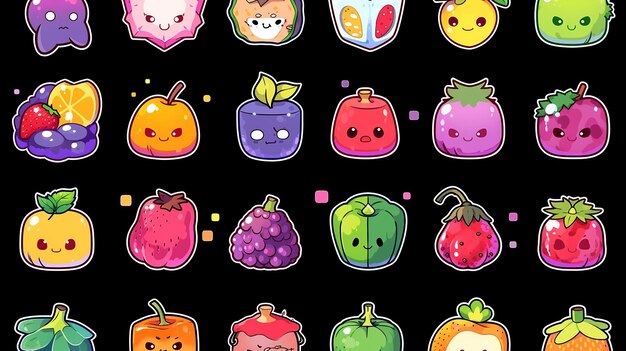 Photo la feuille d'enchantement de chibi de divers fruits déformés