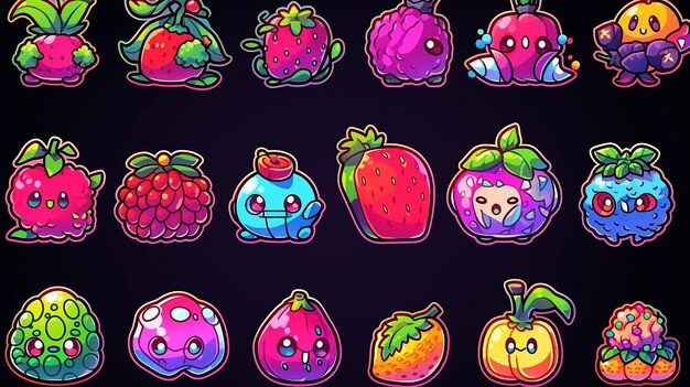 La feuille d'enchantement de Chibi de divers fruits déformés