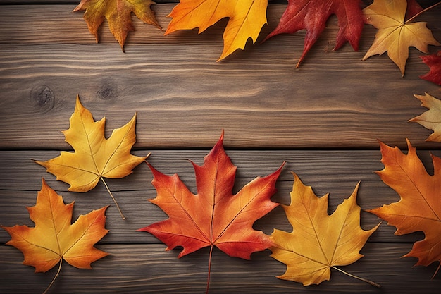 Feuille d'érable d'automne sur fond de bois