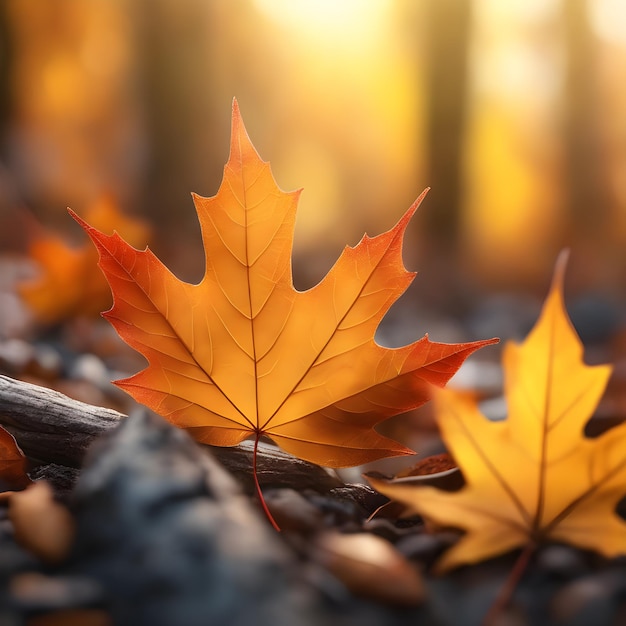 feuille d'érable d'automne sur le sol dans la forêt