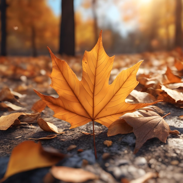 feuille d'érable d'automne sur le sol dans le parc