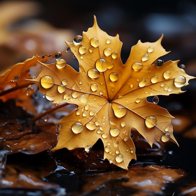 feuille d'érable avec des gouttes d'eau